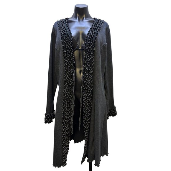 NWT Laura H Hlavac Gray Open Front Ruffled Edge Long Cardigan XL - Picture 5 of 7